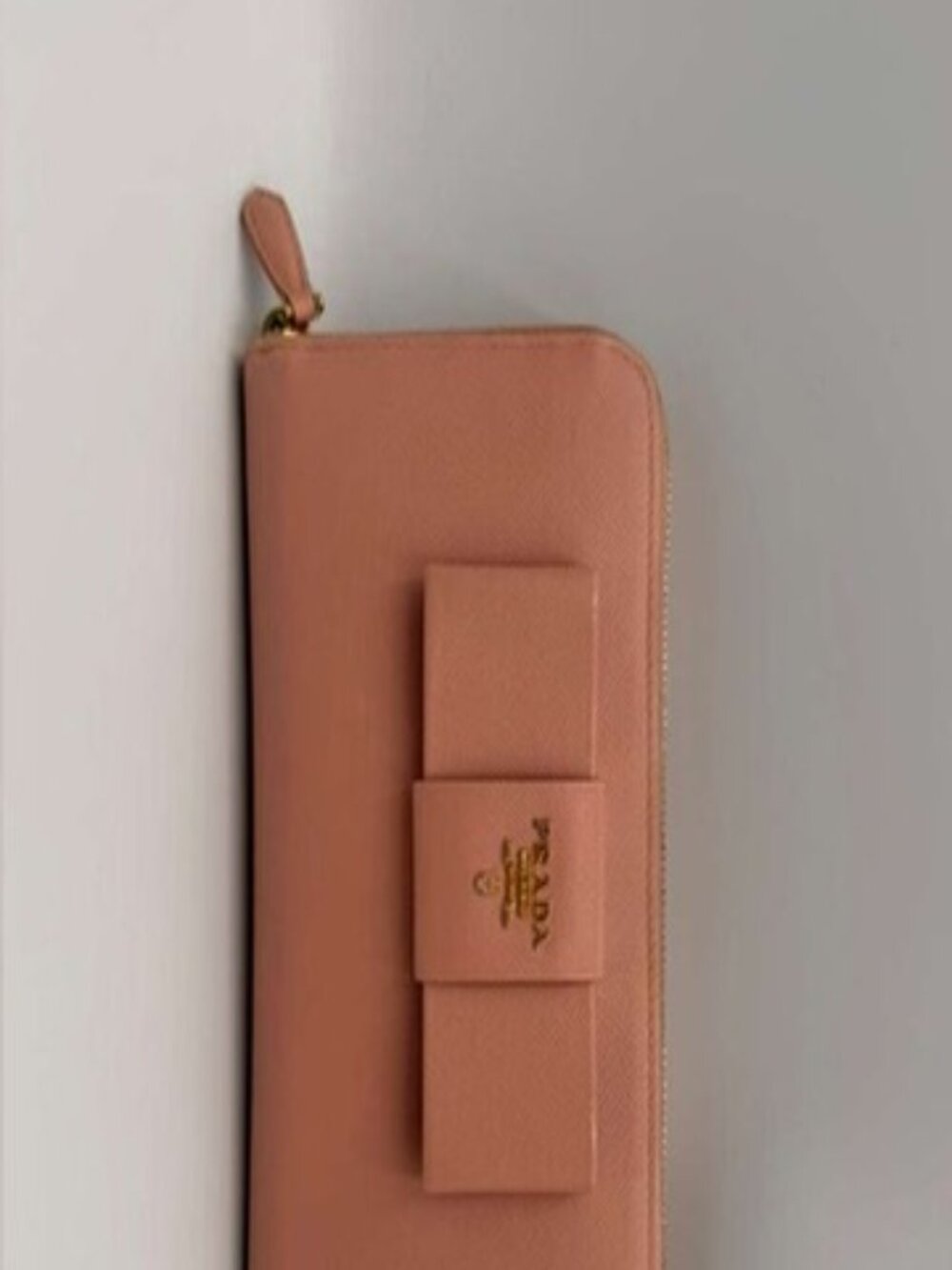 Prada Saffiano Bow Zip Wallet Cipria Pink Leather